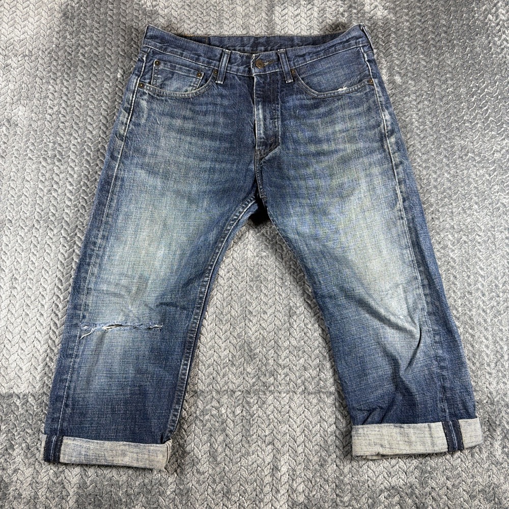 Levi's Jeans 505 Mens Size 32 X 30 Regular Medium Wash Hemmed to 18" Distressed